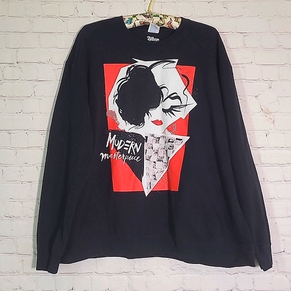 Disney Sweaters - NWOT Disney Cruella Crewneck Black Red Print Ring Spun Sweater Womens Size 2XL